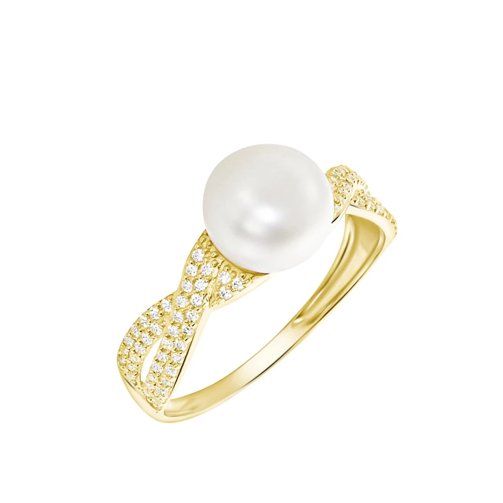 Bague Maria-theresa Or Jaune Perle De Culture Et Oxyde De Zirconium