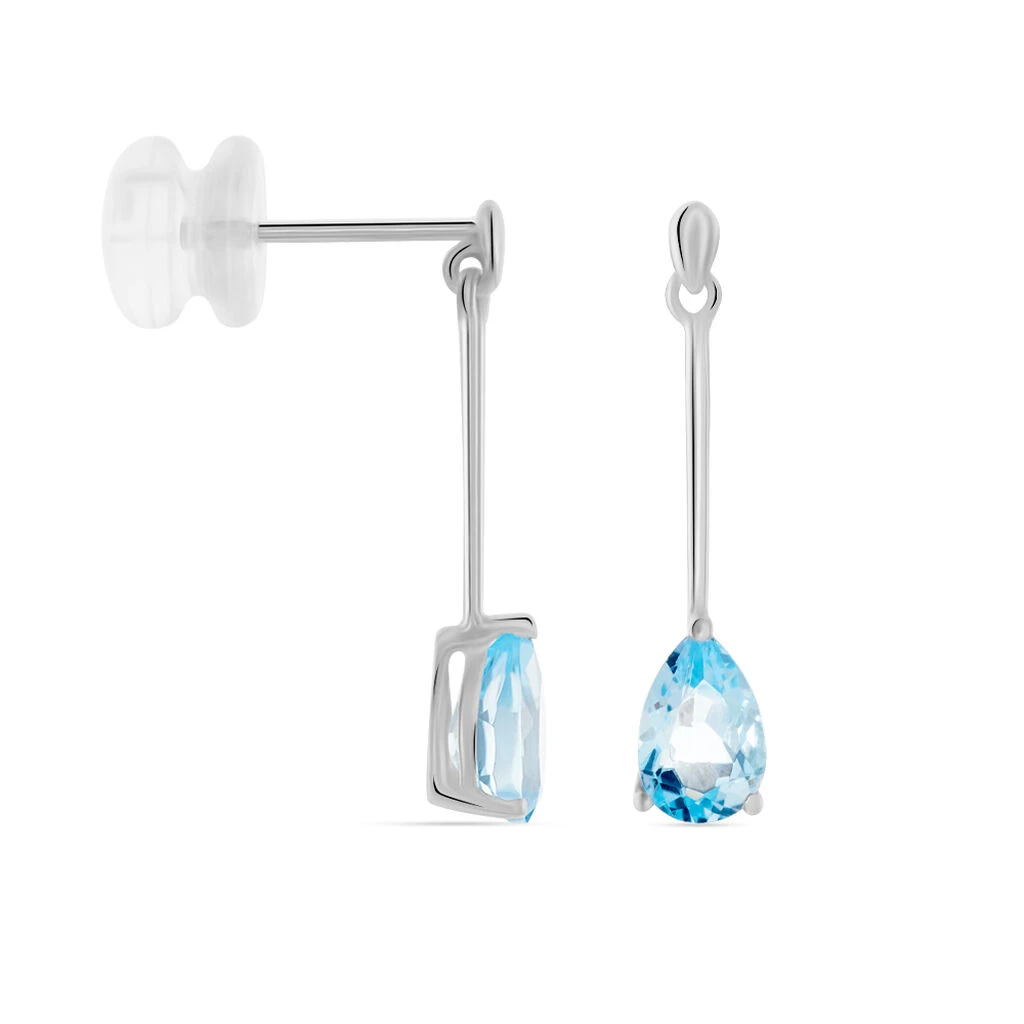 Boucles D'oreilles Pendantes Goutte Or Blanc Topaze – Image 2