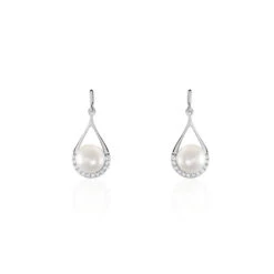 Boucles D'oreilles Patricia Or Blanc Perle De Culture Oxyde