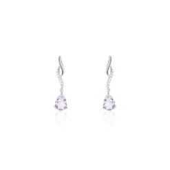 Boucles D'oreilles Pendantes Assaf Or Blanc Amethyste Et Oxyde