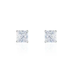Boucles D'oreilles Puces Doreen Carre Or Blanc Oxyde De Zirconium