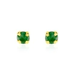 Boucles D'oreilles Puces Jardin Serti Griffe Or Jaune Emeraude