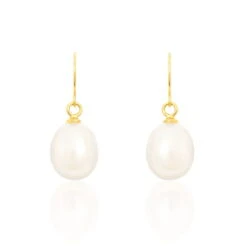 Boucles D'oreilles Pendantes Baroque Or Jaune Perle De Culture