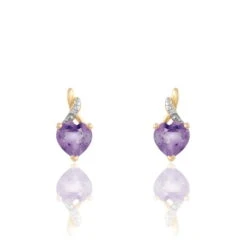 Boucles D'oreilles Pendantes Clothilde Or Jaune Amethyste Et Diamant