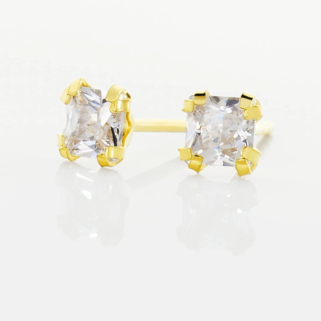 Boucles D'oreilles Puces Doreen Carre Or Jaune Oxyde De Zirconium – Image 3