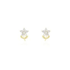 Boucles D'oreilles Puces Eleanor Fleur Or Jaune Oxyde De Zirconium